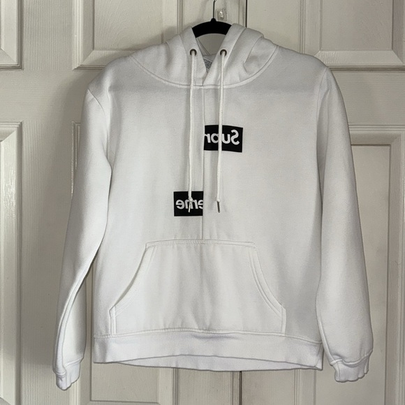 Supreme X Comme Des Garçons White Hoodie Sweatshirt - Picture 4 of 10